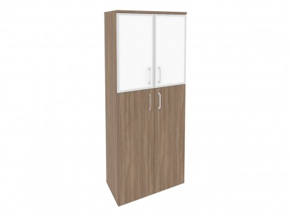 Офисная мебель для персонала ONIX O.ST-1.7R white Шкаф высокий широкий (2 средних фасада ЛДСП + 2 низких фасада стекло лакобель в раме)